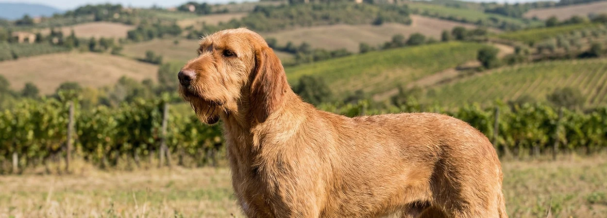Chien courant italien à poils durs dans la nature